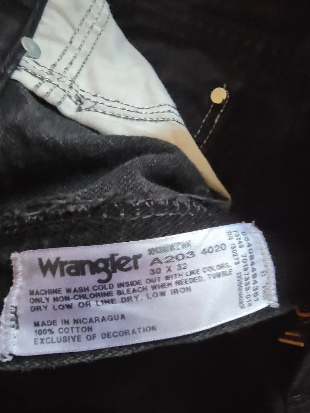 Wrangler Black Denim Pocket with Tan Patch 30x32